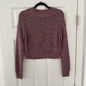 MinkPink Womens S Knit Sweater Cropped Ribbed Mock Neck Multicolor Pink Metallic